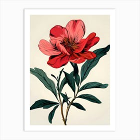 Red Flower On A Branch Art Print