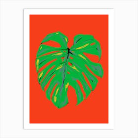 Monstera Leaf Red Art Print