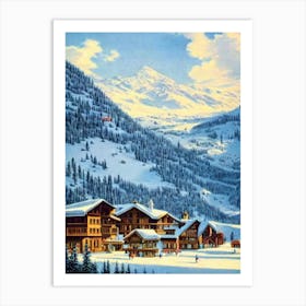 Valmorel, France Ski Resort Vintage Landscape 1 Skiing Poster Art Print