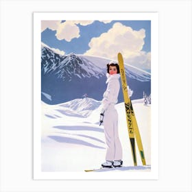 Whakapapa, New Zealand Glamour Ski Skiing Poster Art Print