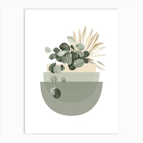 Boho Botanical Art, Sage Green and Beige Abstract, Eucalyptus and Palm Leaves 1 Art Print
