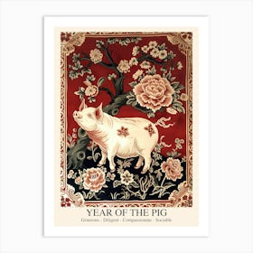 Chinese Lunar Year Of The Pig 3 William Morris Style Art Print