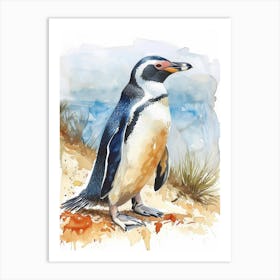Humboldt Penguin King George Island Watercolour Painting 3 Art Print