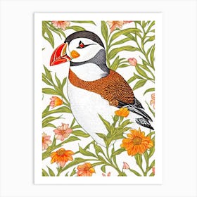 Puffin William Morris Style Bird Art Print