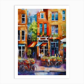 The city of Amsterdam, Netherlands, streets, cafes, passing by, the beauty of summer,oil colors.24 Art Print