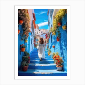 Blue Street In Morocco Art Print