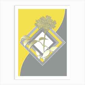 Vintage Elderflower Tree Botanical Geometric Art in Yellow and Gray n.291 Art Print
