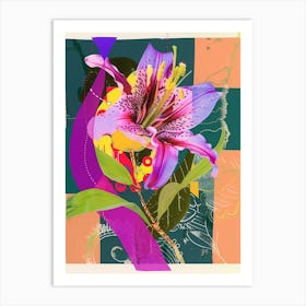 Lily 2 Neon Flower Collage Art Print