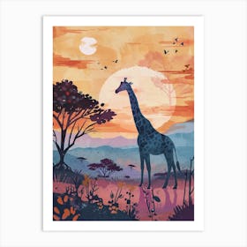 Giraffes By The Tress Illustration 7 Art Print