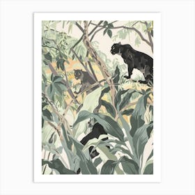 Black Panthers Pastels Jungle Illustration 1 Art Print