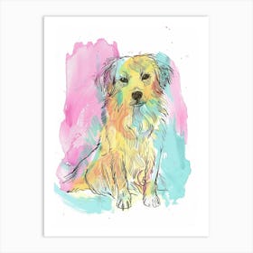 Watercolour Colourful Dog Line Illustration Art Print