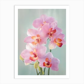 Orchids Flowers Acrylic Painting In Pastel Colours 1 Art Print