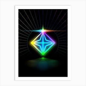 Neon Geometric Glyph in Candy Blue and Pink with Rainbow Sparkle on Black n.0225 Art Print