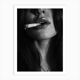 Woman Smoking Black And White Art Print