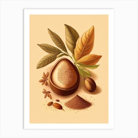 Nutmeg Spices And Herbs Retro Drawing 2 Art Print