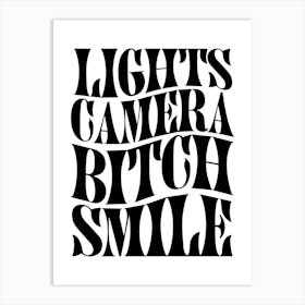 I Can Do It With A Broken Heart, Taylor Taylor Swift, Lights Camera Bitch Smile Lyric Quote The Tortured Poets Department Decor In White Art Print