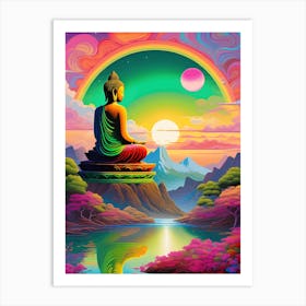 Peaceful Landscape with Buddha Painting Art Print