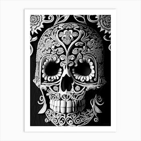 Sugar Skull Day Of The Dead Inspired Skull Linocut Art Print