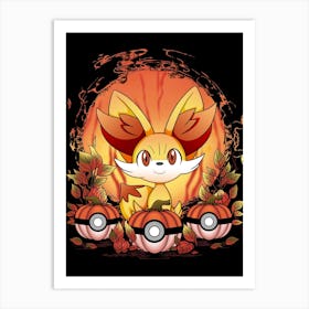 Fennekin Spooky Night - Pokemon Halloween Art Print