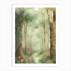 Watercolor Forest Path Art Print