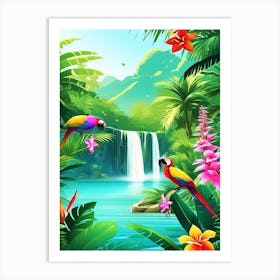 Tropical Parrots In The Jungle Art Print