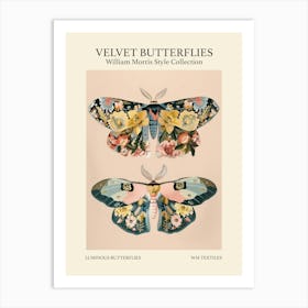 Velvet Butterflies Collection Luminous Butterflies William Morris Style 3 Art Print