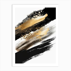 Gold And Black Brush Strokes 4 Art Print