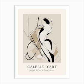 Galerie D'Art Abstract Line Art Figure Neutrals 4 Art Print