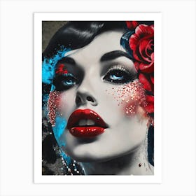 Girl With Red Roses Art Print