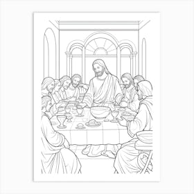 Line Art Inspired By The Last Supper 6 Art Print