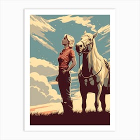 Prairie Girl Standing With Horse Art Print