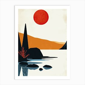 Sunset Over The Lake , Hygge Art Print