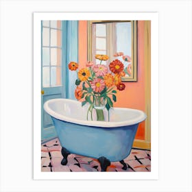 A Bathtube Full Of Zinnia In A Bathroom 3 Art Print