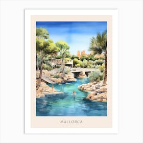 Swimming In Mallorca Spain Watercolour Poster Art Print