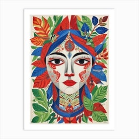 Folk Abstract Face Illustration 3 Art Print (11) Art Print