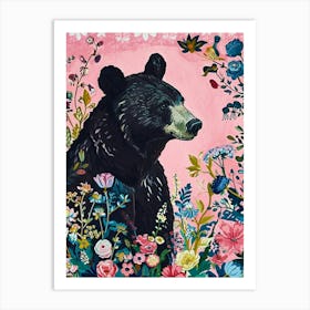 Floral Animal Painting Grizzly Bear 2 Art Print