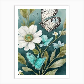 Butterflies And Flowers 5 Art Print