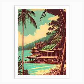 Koh Rong Cambodia Vintage Sketch Tropical Destination Art Print