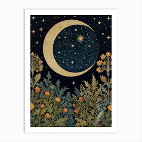 Moon And Flowers Style William Morris Art Print 7 Art Print