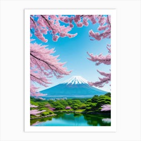 Cherry Blossoms In Japan Mount Fuji Japan Beautiful Lake Landscape 2 Art Print