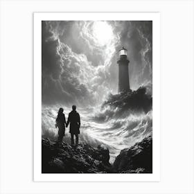 Stormy Seas, Romantic Monochrome Charcoal style Poster