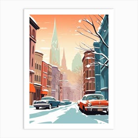 Vintage Winter Travel Illustration Chicago Usa 2 Art Print