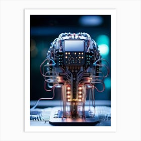 A Futuristic Ai Chip Represented By A Cybernetic Brain Pulsing With Life Adorned With Glowing Circu (5) Art Print