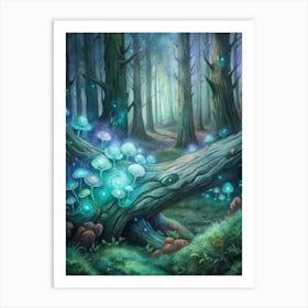 A Glowing Depiction Of Bioluminescent Fungi On A F Art Print