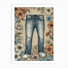 Jeans And Flowers 1 Art Print