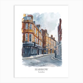 Harrow London Borough   Street Watercolour 3 Poster Art Print