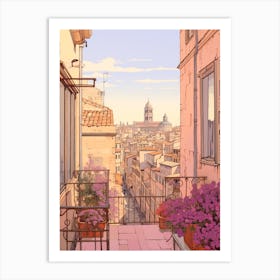 Marseille France 4 Vintage Pink Travel Illustration Art Print