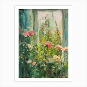 Carnation Flowers On A Cottage Window 3 Art Print