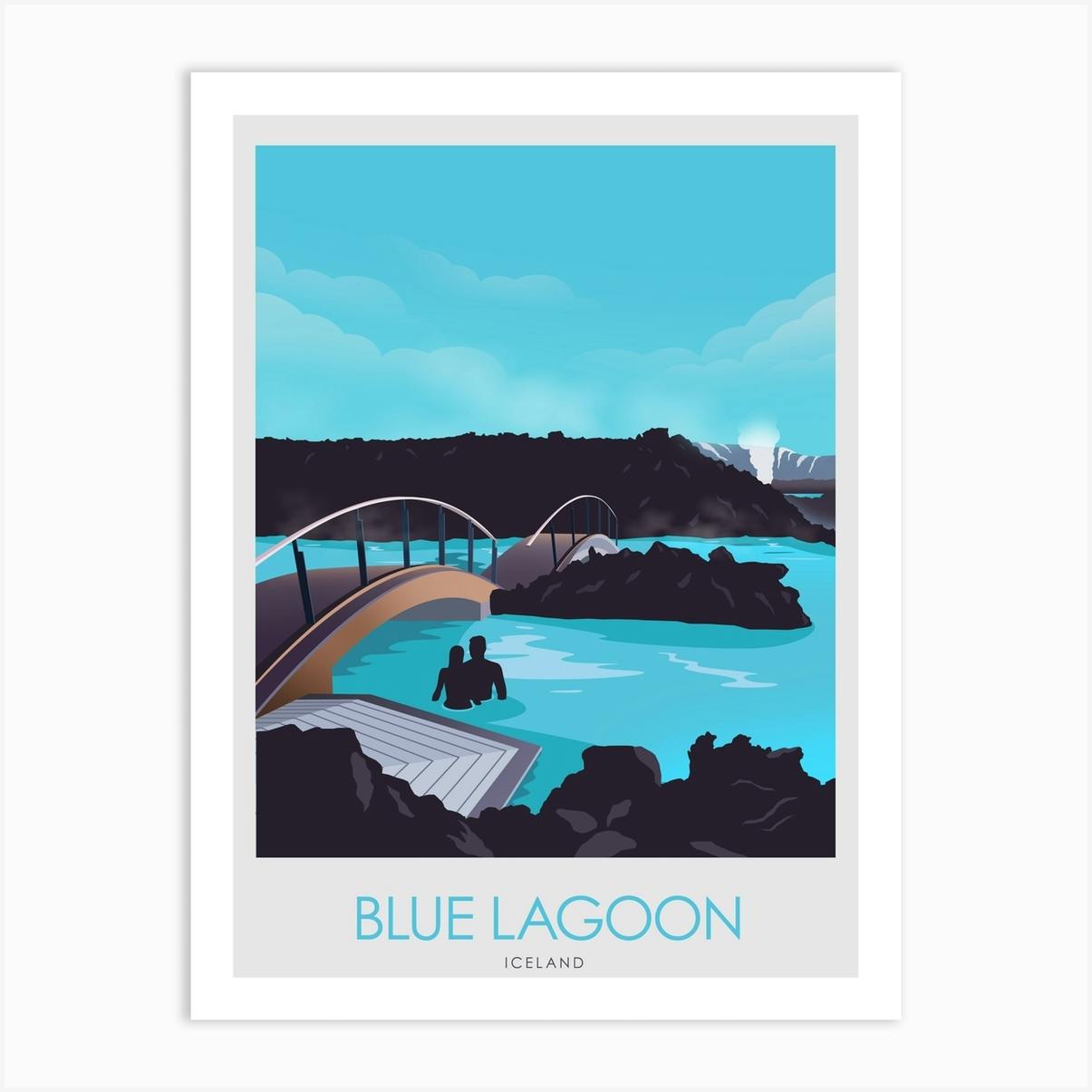 Housewarming Gift Wall Art Marker Drawing Original Sketch Print Travel Art Iceland Art Office Decor Blue Lagoon Print