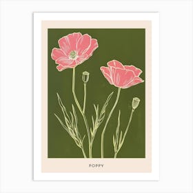 Pink & Green Poppy 2 Flower Poster Art Print